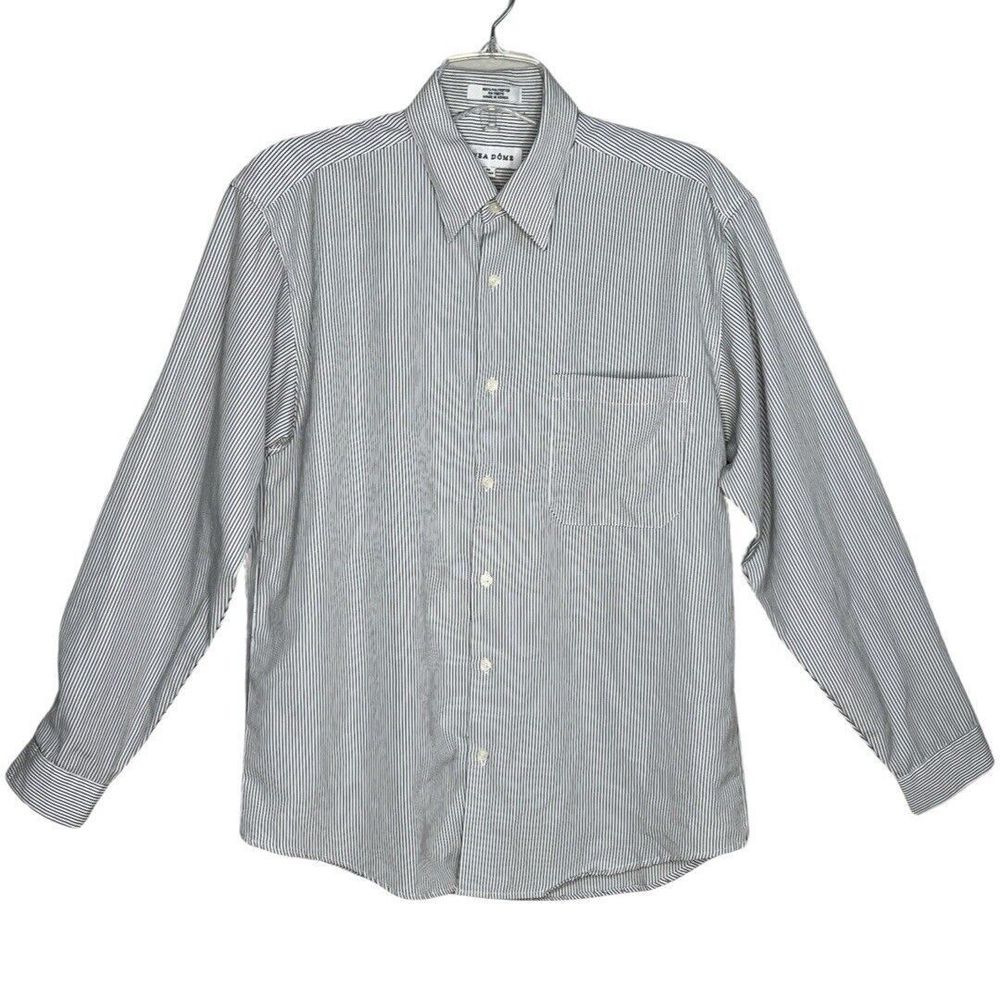 Linea Dome Shirt Mens‎ Medium Black White Striped Button Up Work Casual Career